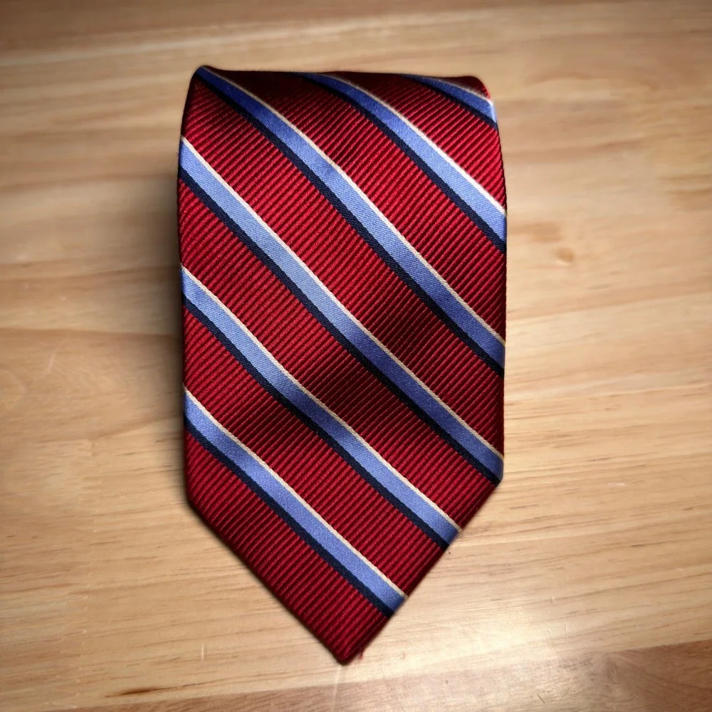 Jos A Bank Necktie Mens OS Red Blue Repp Striped Silk Executive Collection